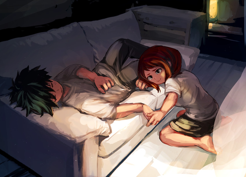 midoriya izuku and uraraka ochaco (boku no hero academia) drawn by anezu