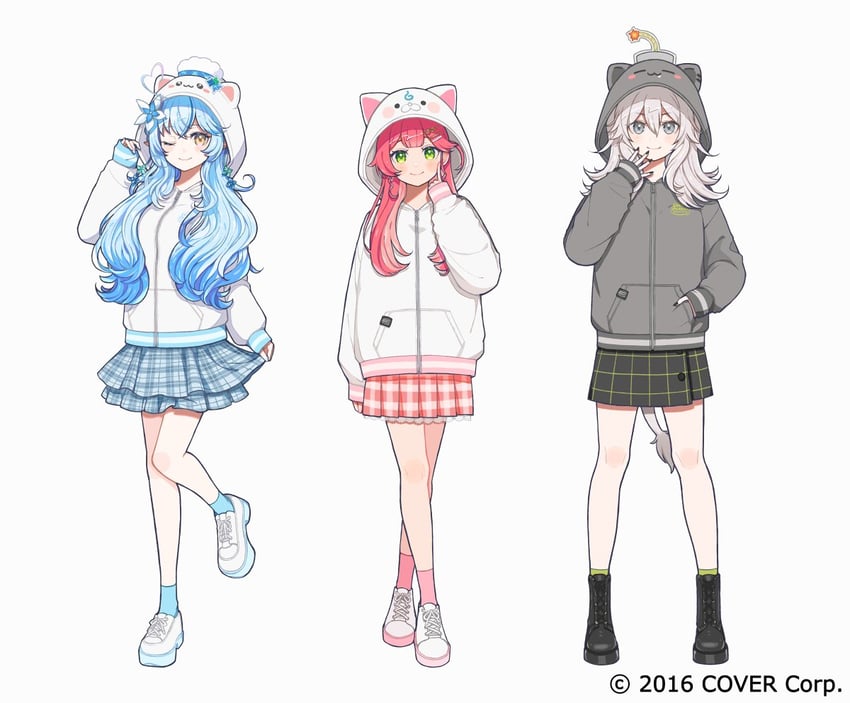 sakura miko, yukihana lamy, shishiro botan, 35p, ssrb, and 1 more (hololive) drawn by kisaragi_yuu_(fallen_sky)