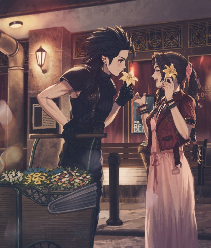aerith gainsborough and zack fair (final fantasy and 1 more) drawn by 234_(1234!)