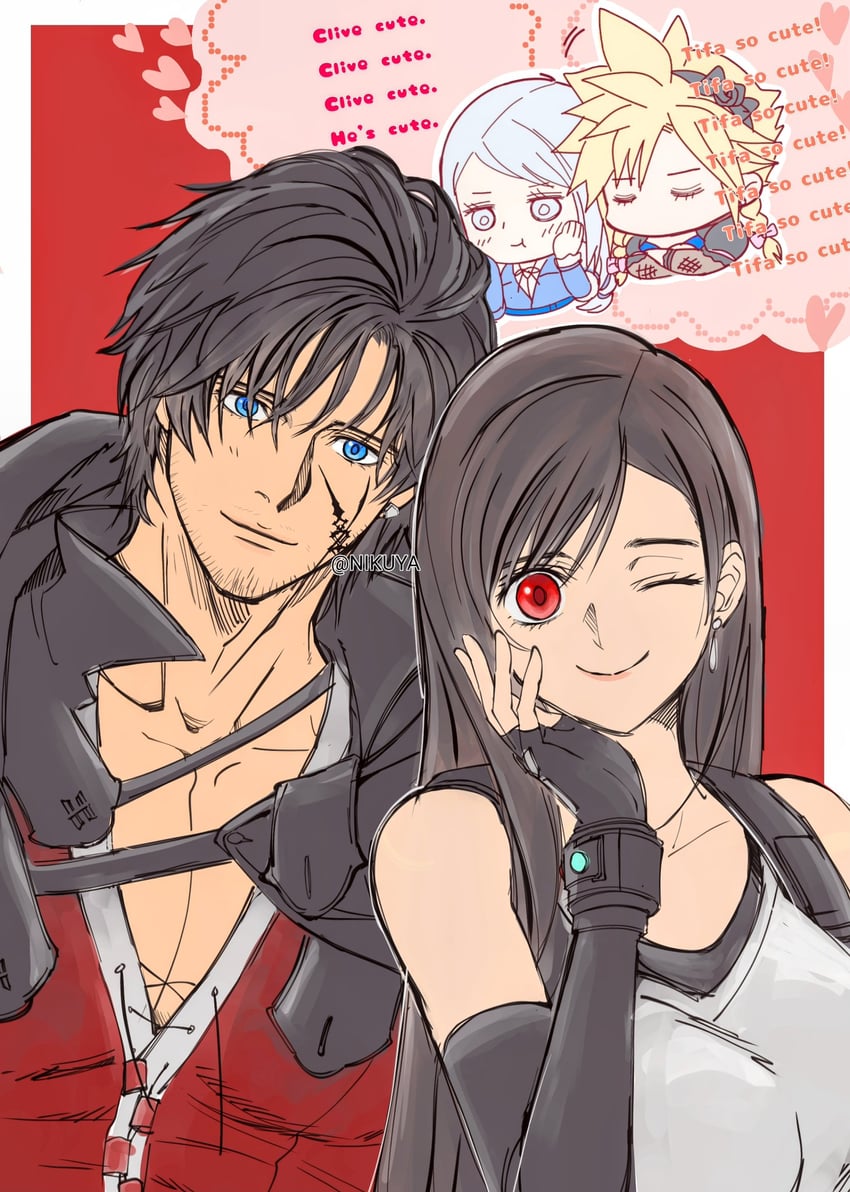 tifa lockhart, cloud strife, clive rosfield, and jill warrick (final fantasy and 3 more) drawn by nikuya_(nikuya888)