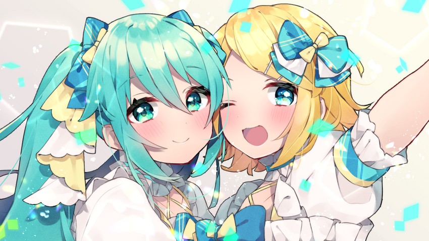 hatsune miku and kagamine rin (vocaloid and 1 more) drawn by sasakura_(npdk7484)