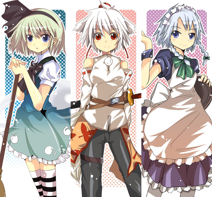 izayoi sakuya, konpaku youmu, and inubashiri momiji (touhou) drawn by maturiuta_sorato
