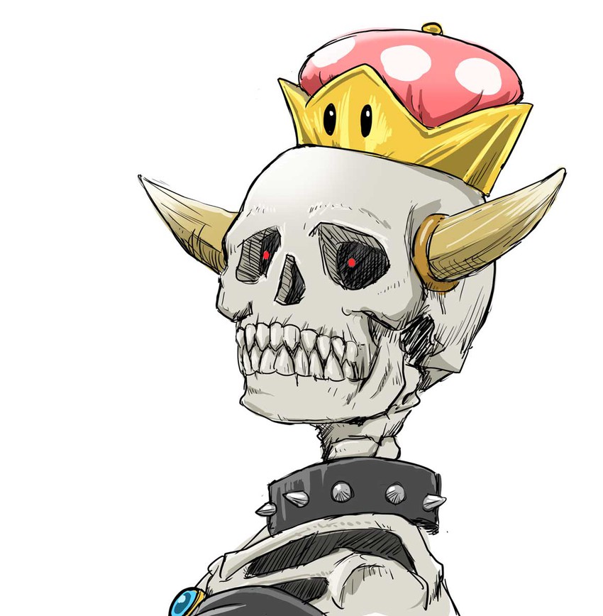 bowsette and dry bowser (mario and 1 more) drawn by chamaji