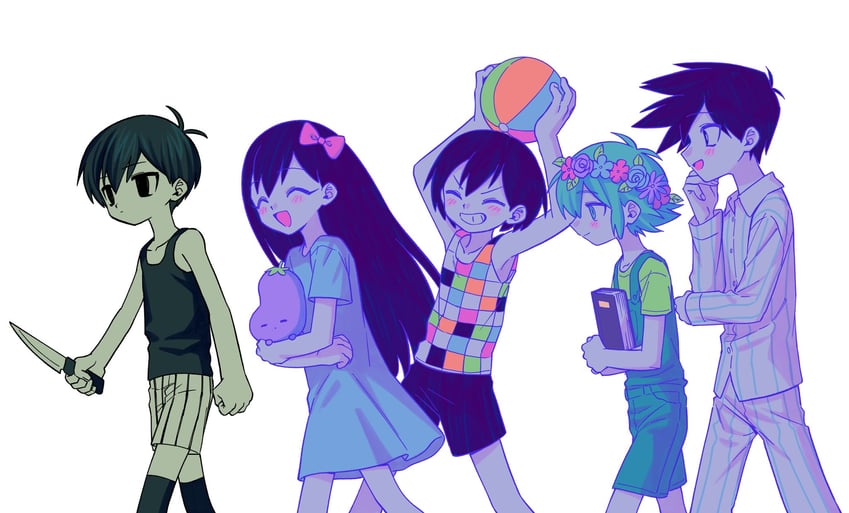 omori, basil, aubrey, kel, hero, and 1 more (omori) drawn by menma_(enaic31)