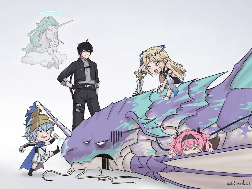 rover, male rover, cartethyia, lupa, imperator, and 2 more (wuthering waves) drawn by revok