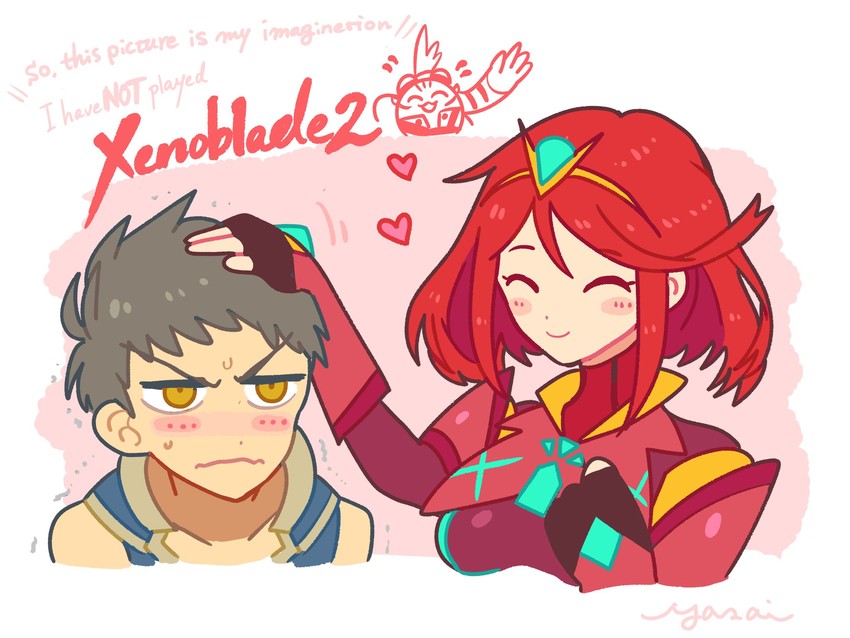 pyra, rex, and tora (xenoblade chronicles and 1 more) drawn by yasaikakiage