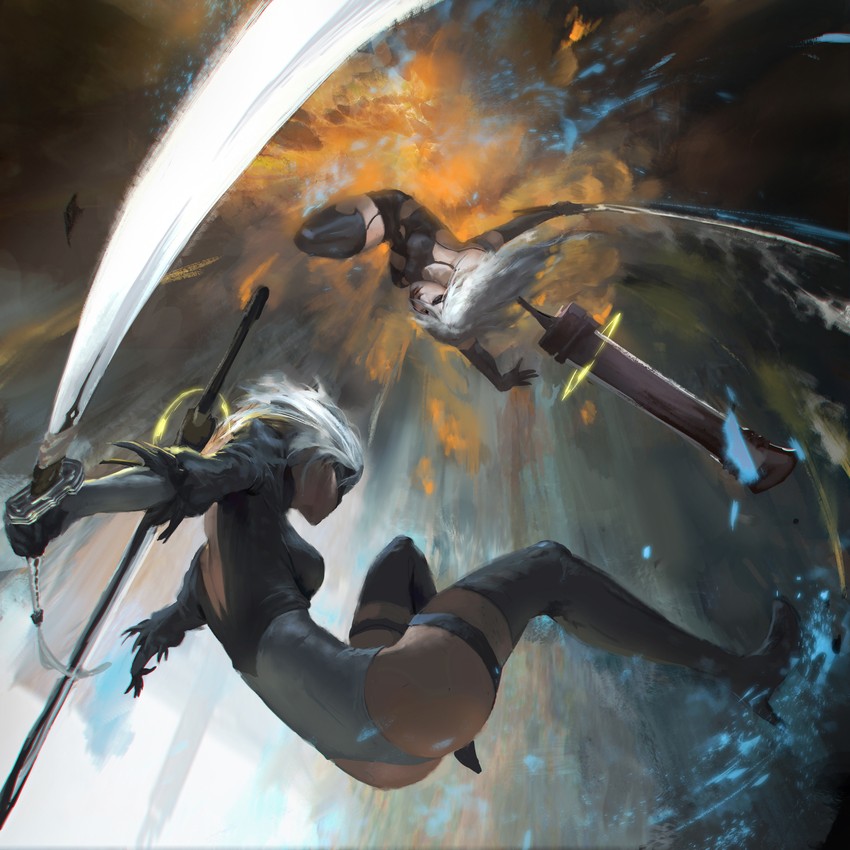 2b and a2 (nier and 1 more) drawn by joshua_raphael