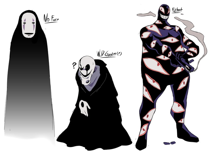 kaonashi, w.d. gaster, and father (fullmetal alchemist and 4 more) drawn by cyberlord1109
