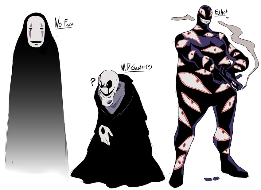 kaonashi, w.d. gaster, and father (undertale and 4 more) drawn by cyberlord1109