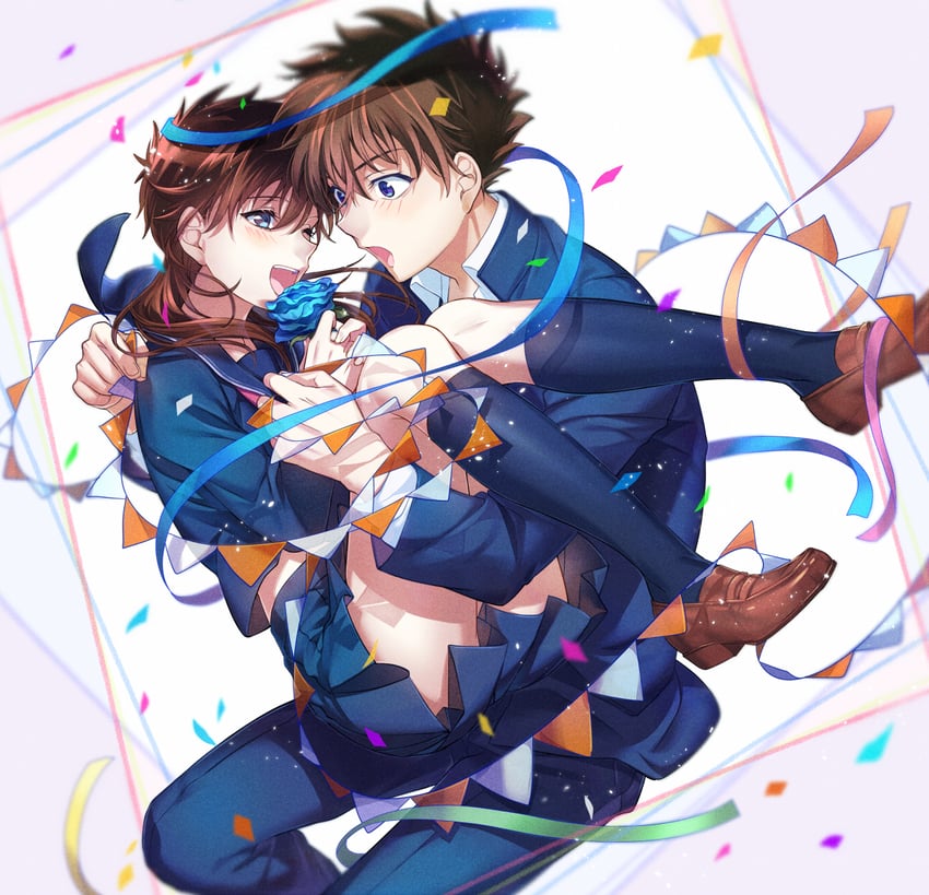 kuroba kaito and nakamori aoko (magic kaito) drawn by paf