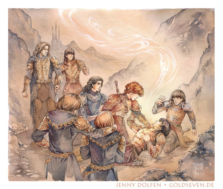 maedhros, maglor, feanor, celegorm, curufin, and 3 more (tolkien's legendarium and 1 more) drawn by jenny_dolfen