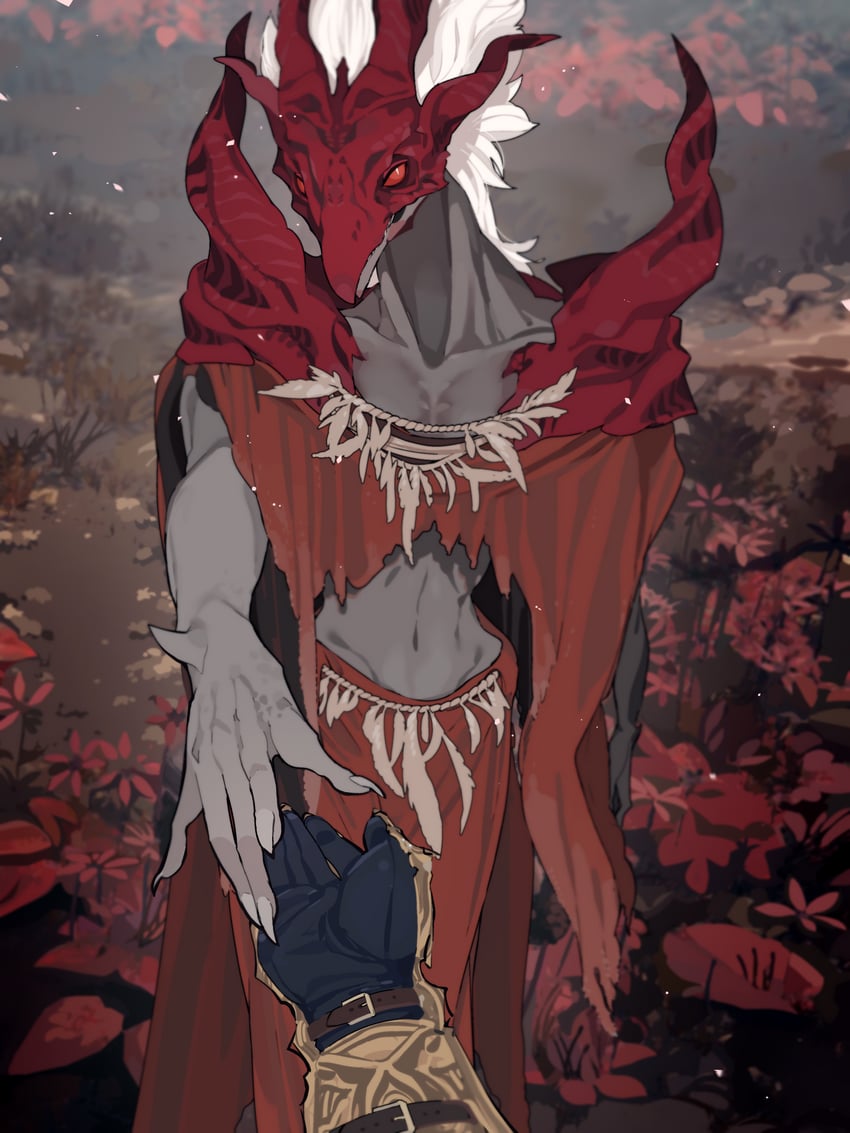 tarnished and dragon communion priestess (elden ring and 1 more) drawn by idkuroi