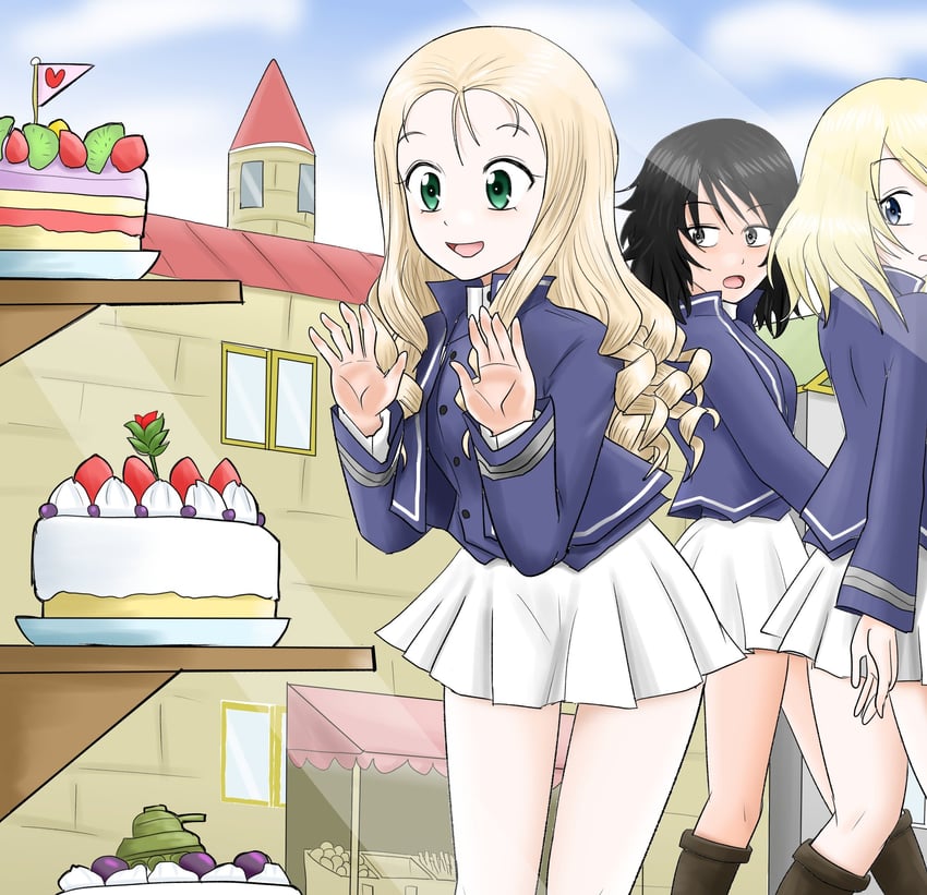 andou, oshida, and marie (girls und panzer) drawn by harukai-i