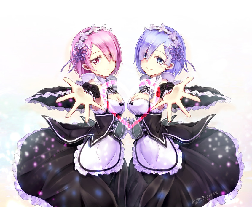rem and ram (re:zero kara hajimeru isekai seikatsu) drawn by yuitsuki1206