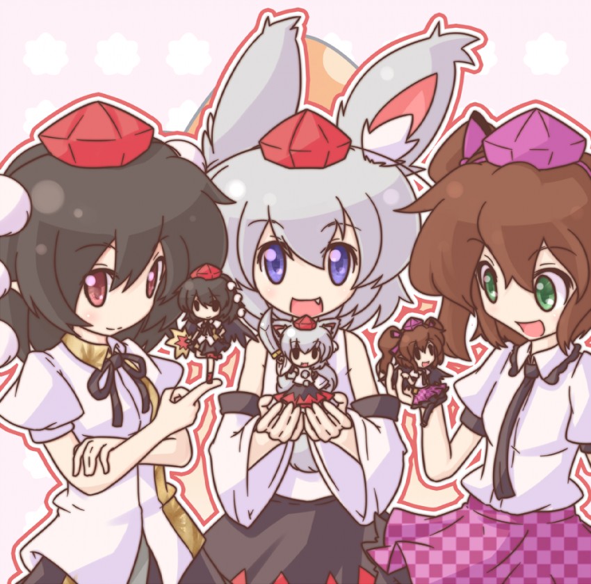 shameimaru aya, inubashiri momiji, and himekaidou hatate (touhou) drawn by fushigi_ebi