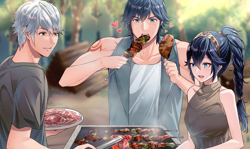 lucina, male robin, and chrom (fire emblem and 1 more) drawn by ameno_(a_meno0)