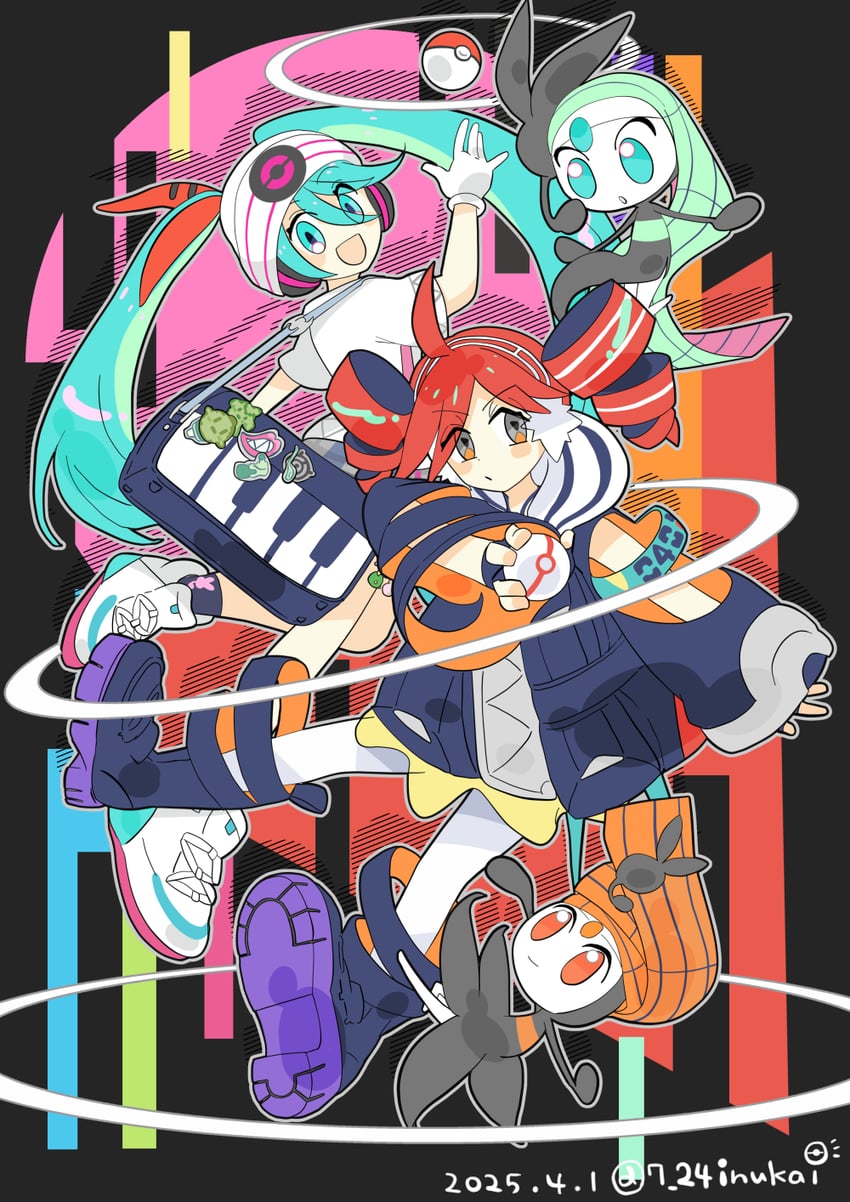 hatsune miku, kasane teto, meloetta, psychic miku, and rival teto (pokemon and 4 more) drawn by 7:24