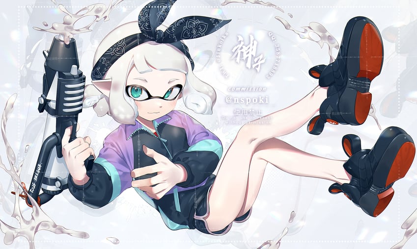 inkling player character and inkling girl (splatoon and 1 more) drawn by jinkoika