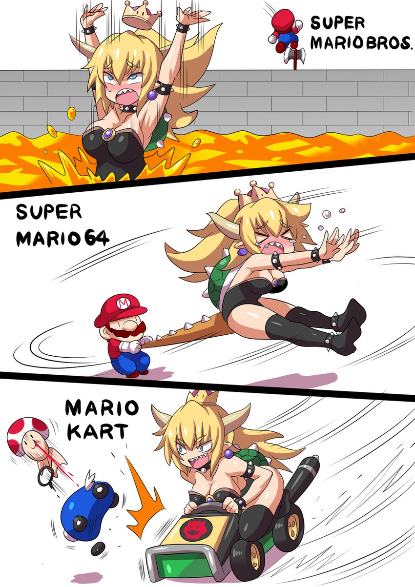 mario, bowsette, toad, and red toad (mario and 4 more) drawn by konno_tohiro
