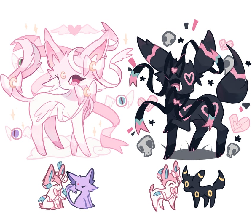 sylveon, umbreon, and espeon (original and 1 more) drawn by charamells
