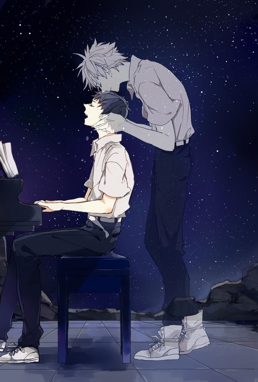 ikari shinji and nagisa kaworu (neon genesis evangelion and 2 more) drawn by kkkkt