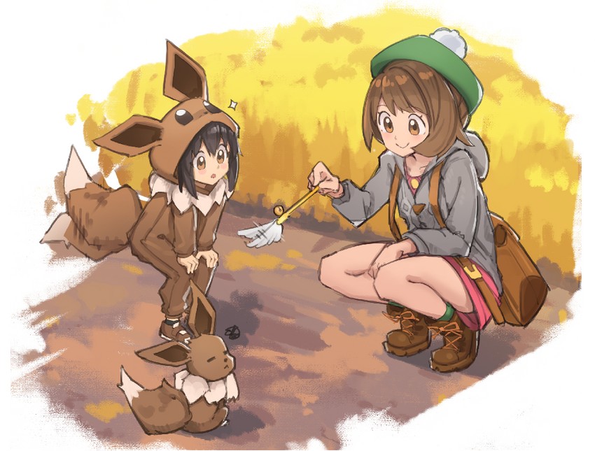 gloria, eevee, and poke kid (pokemon and 1 more) drawn by cchhii3