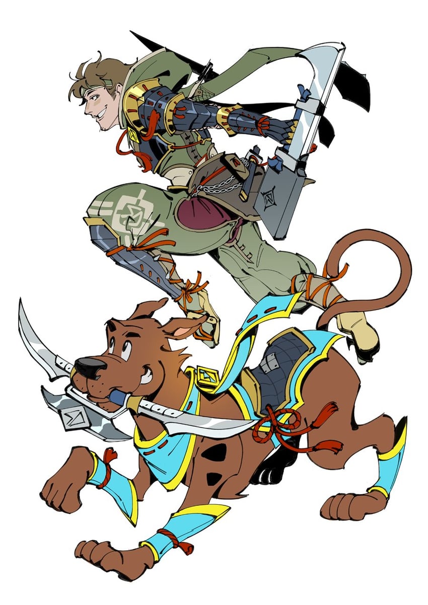 shaggy rogers and scooby-doo (monster hunter and 2 more) drawn by officeanomaly