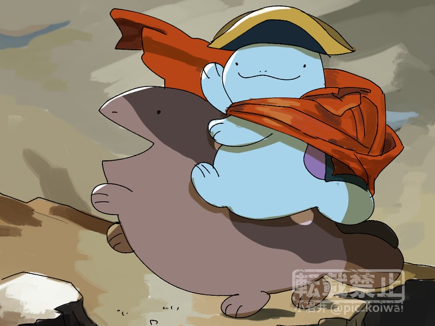 clodsire, quagsire, and napoleon bonaparte (pokemon and 1 more) drawn by pic_koiwai