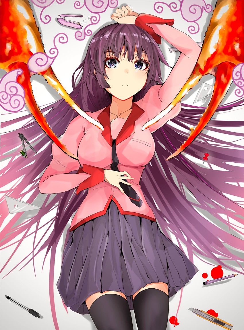 senjougahara hitagi (monogatari and 1 more) drawn by nari_(nari149528)