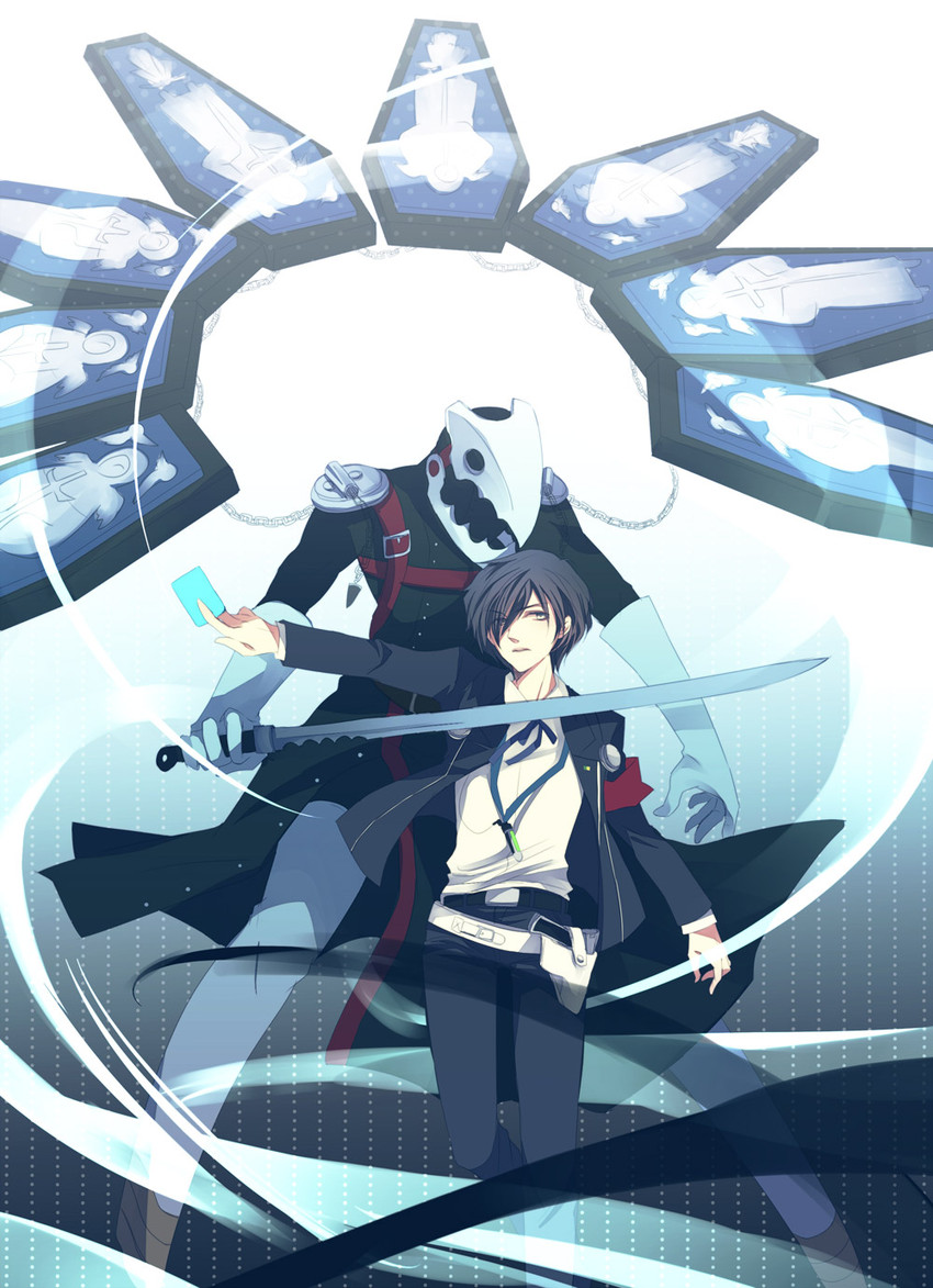 yuuki makoto and thanatos (persona and 1 more) drawn by jikei
