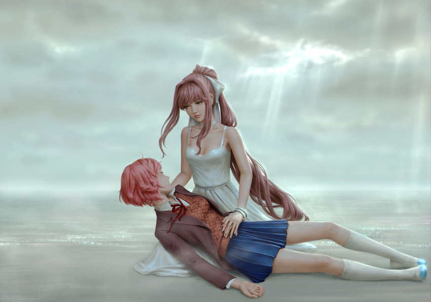 monika and sayori (doki doki literature club) drawn by honeybunny-art