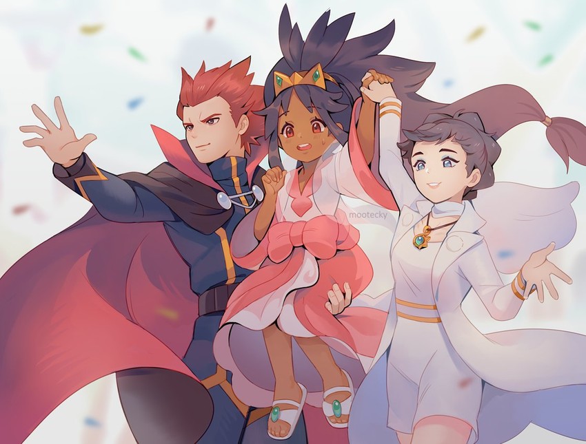iris, lance, and diantha (pokemon and 4 more) drawn by mootecky