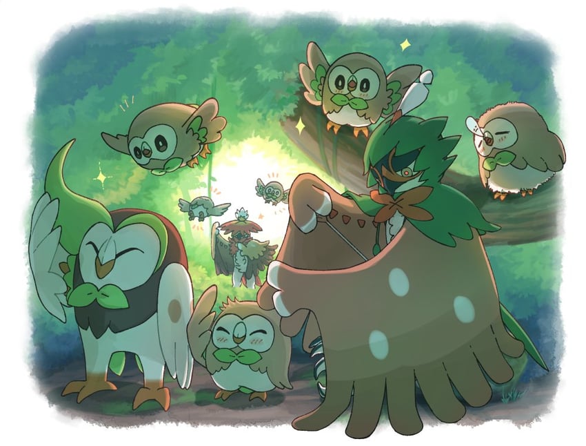 rowlet, decidueye, hisuian decidueye, and dartrix (pokemon) drawn by mokukitusui