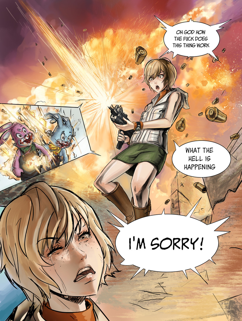 heather mason, robbie the rabbit, and daredevil (marvel and 2 more) drawn by unsomnus