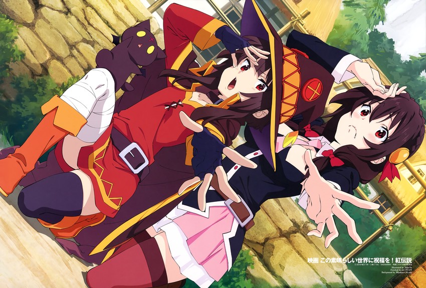 megumin, yunyun, and chomusuke (kono subarashii sekai ni shukufuku wo!) drawn by itou_youko