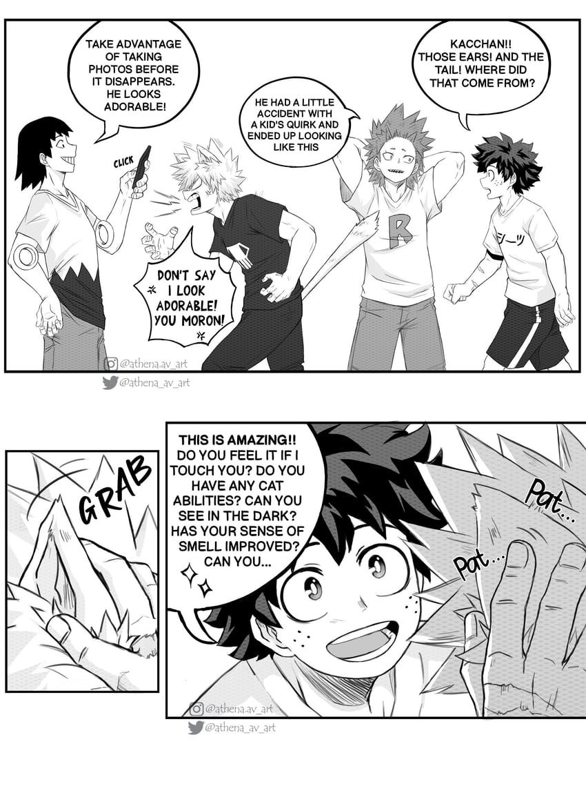 midoriya izuku, bakugou katsuki, kirishima eijiro, and sero hanta (boku no hero academia) drawn by athena_av