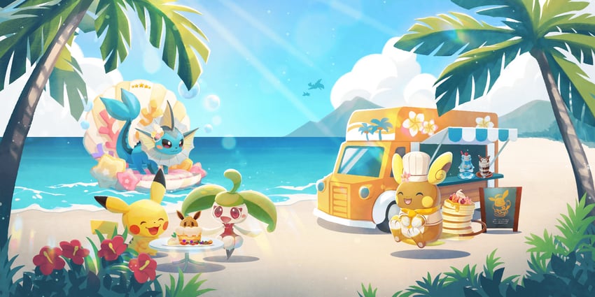pikachu, eevee, vaporeon, alolan raichu, and steenee (pokemon and 1 more)