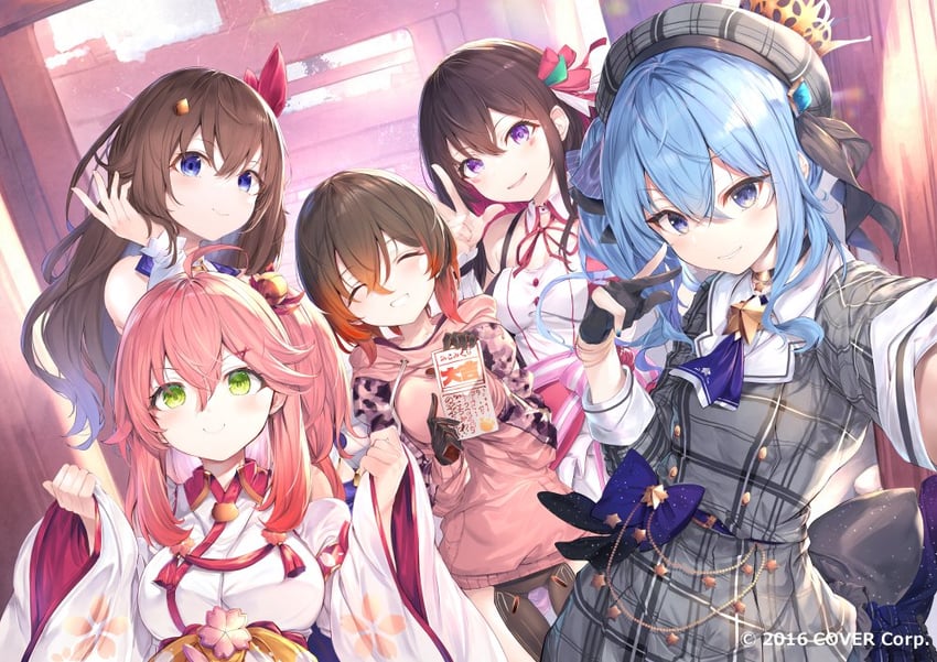 hoshimachi suisei, sakura miko, tokino sora, roboco-san, and azki (hololive and 1 more) drawn by fal_maro