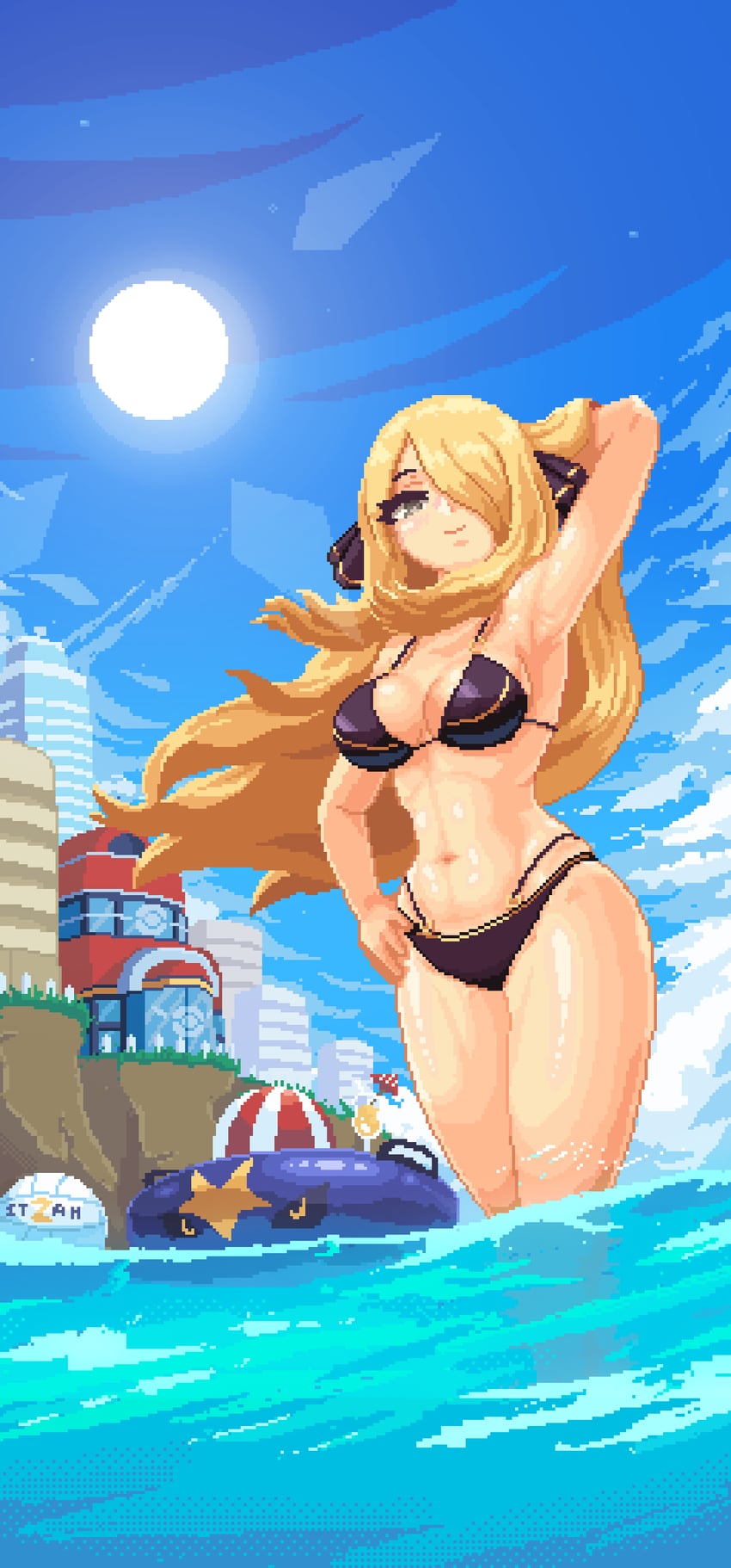 cynthia and garchomp (pokemon and 1 more) drawn by itzah