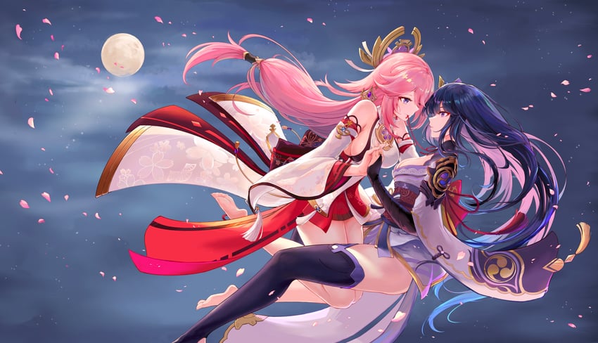 raiden shogun and yae miko (genshin impact) drawn by setsu_(qjsj1993aa)