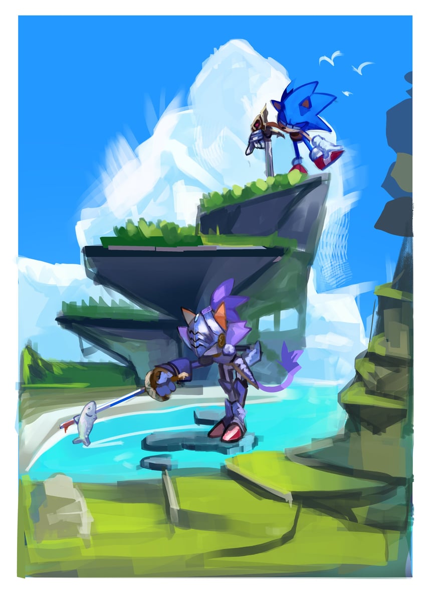 sonic the hedgehog, blaze the cat, caliburn, and percival (sonic and 1 more) drawn by legochet