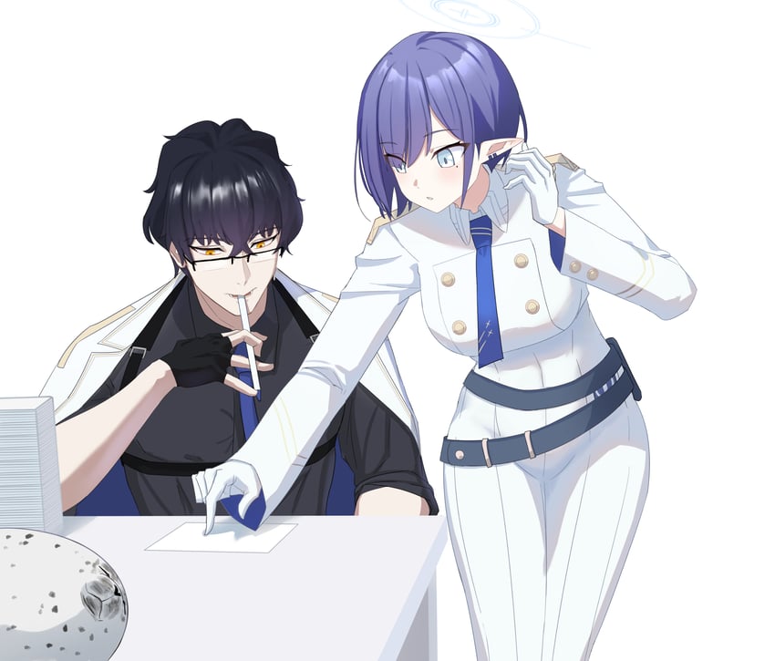sensei, aoi, and problem solver sensei (blue archive) drawn by bakaking