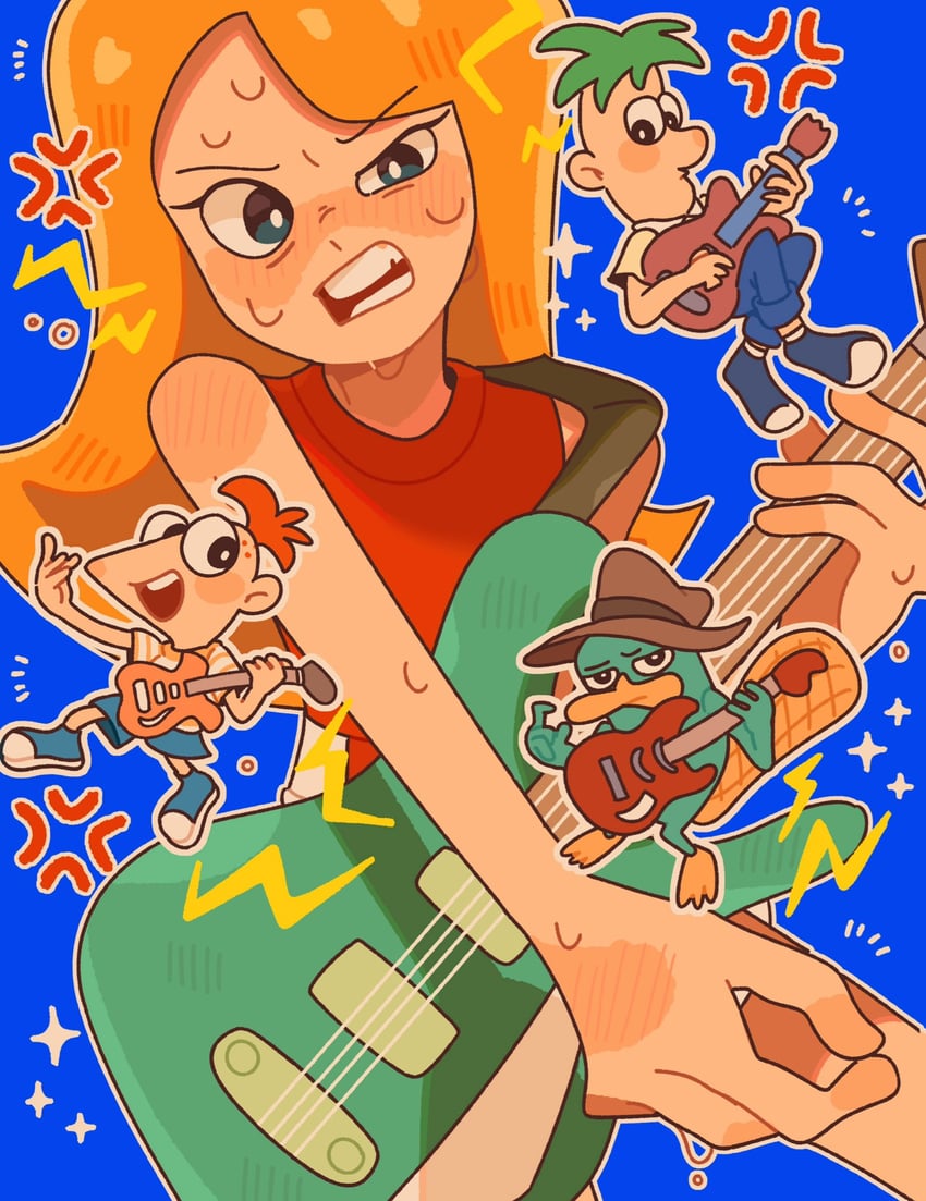 perry the platypus, phineas flynn, candace flynn, and ferb fletcher (phineas and ferb) drawn by astrosleep