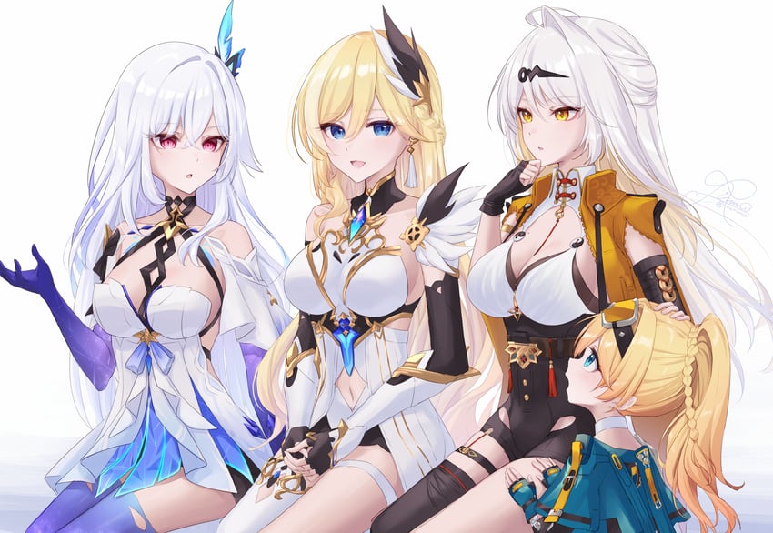 yixuan, durandal, skirk, and noto mamiko (genshin impact and 4 more) drawn by rinna_(xxrinna)