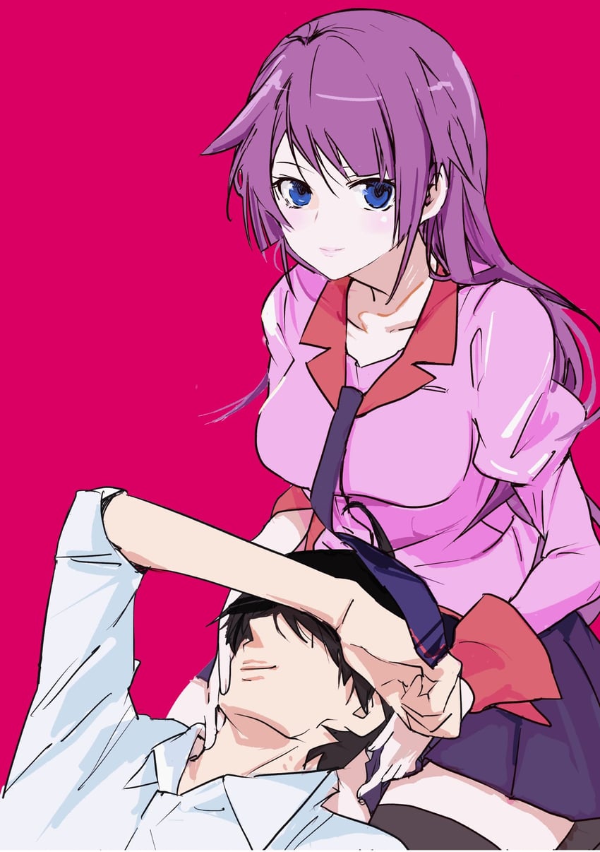senjougahara hitagi and araragi koyomi (monogatari and 1 more) drawn by usa003uni