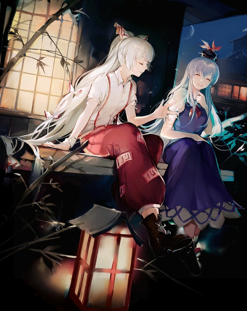 fujiwara no mokou and kamishirasawa keine (touhou) drawn by gu_yue_yuan