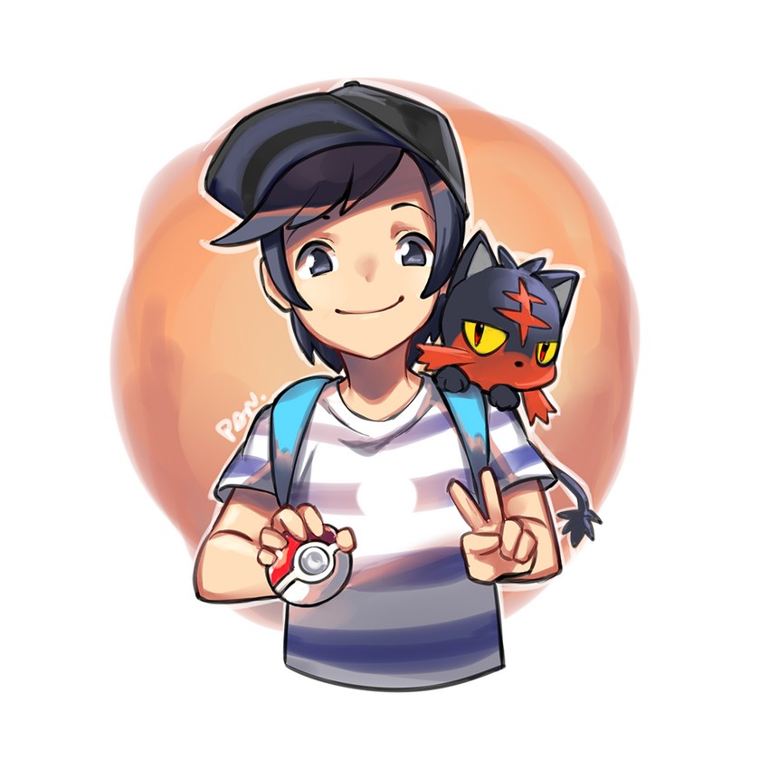 elio and litten (pokemon and 1 more) drawn by kashi_kosugi