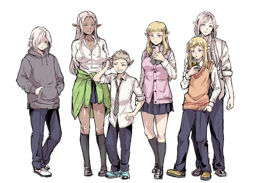 mithrun, fleki, lycion, pattadol, cithis, and 1 more (dungeon meshi) drawn by shiki_takuto