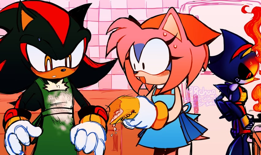 shadow the hedgehog, amy rose, and metal sonic (sonic) drawn by 98chao