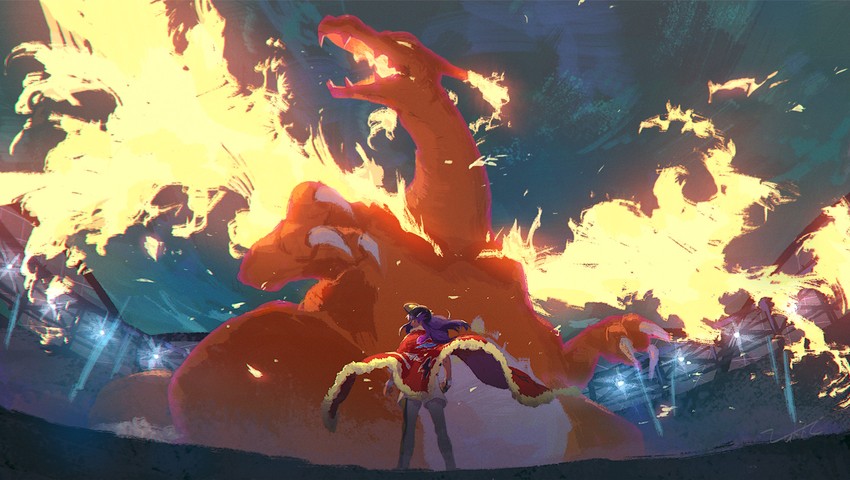 leon, charizard, and gigantamax charizard (pokemon and 1 more) drawn by zukki_(suzukio)